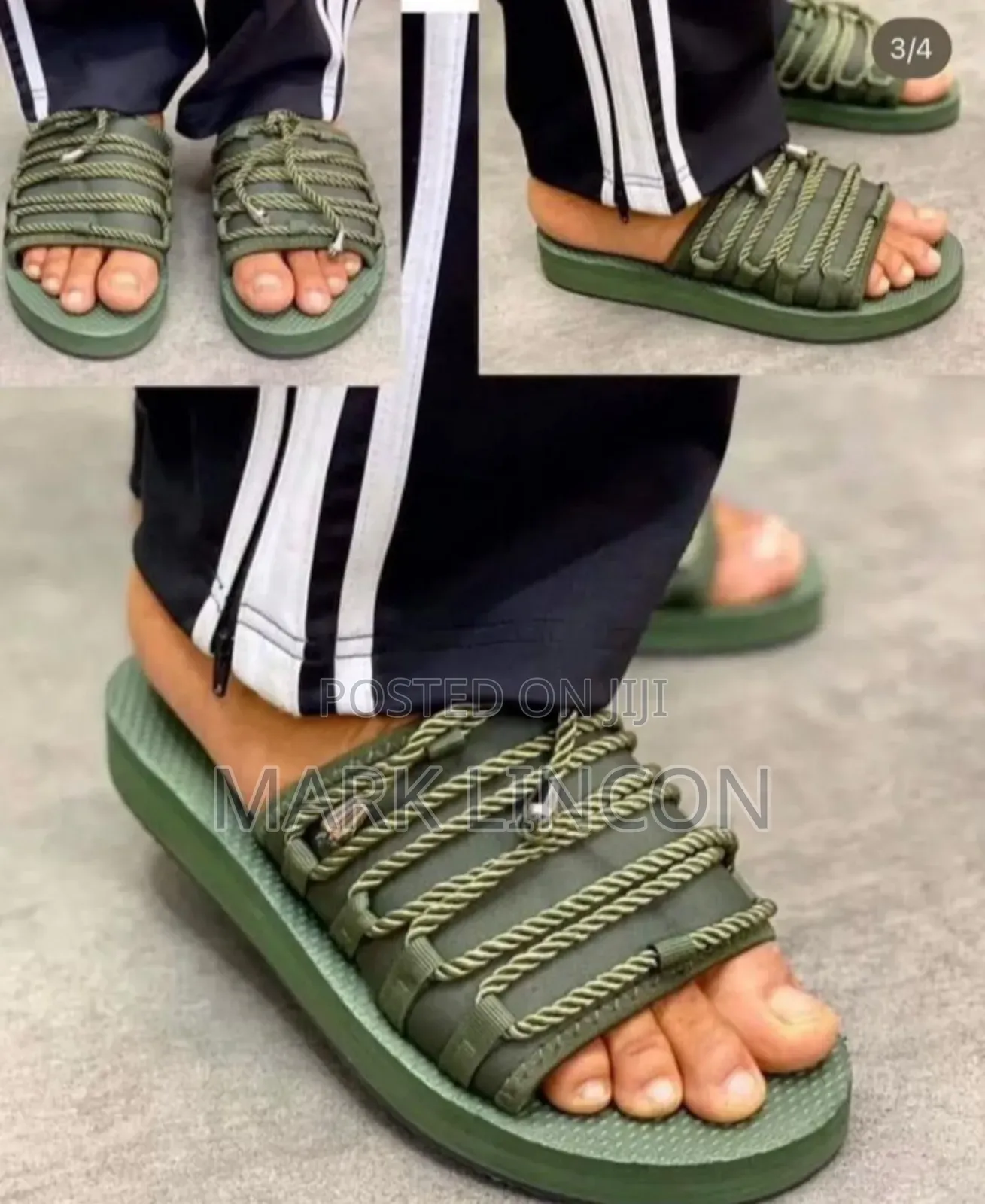 Olive Slide-Style Sandals With a Cinch Closure