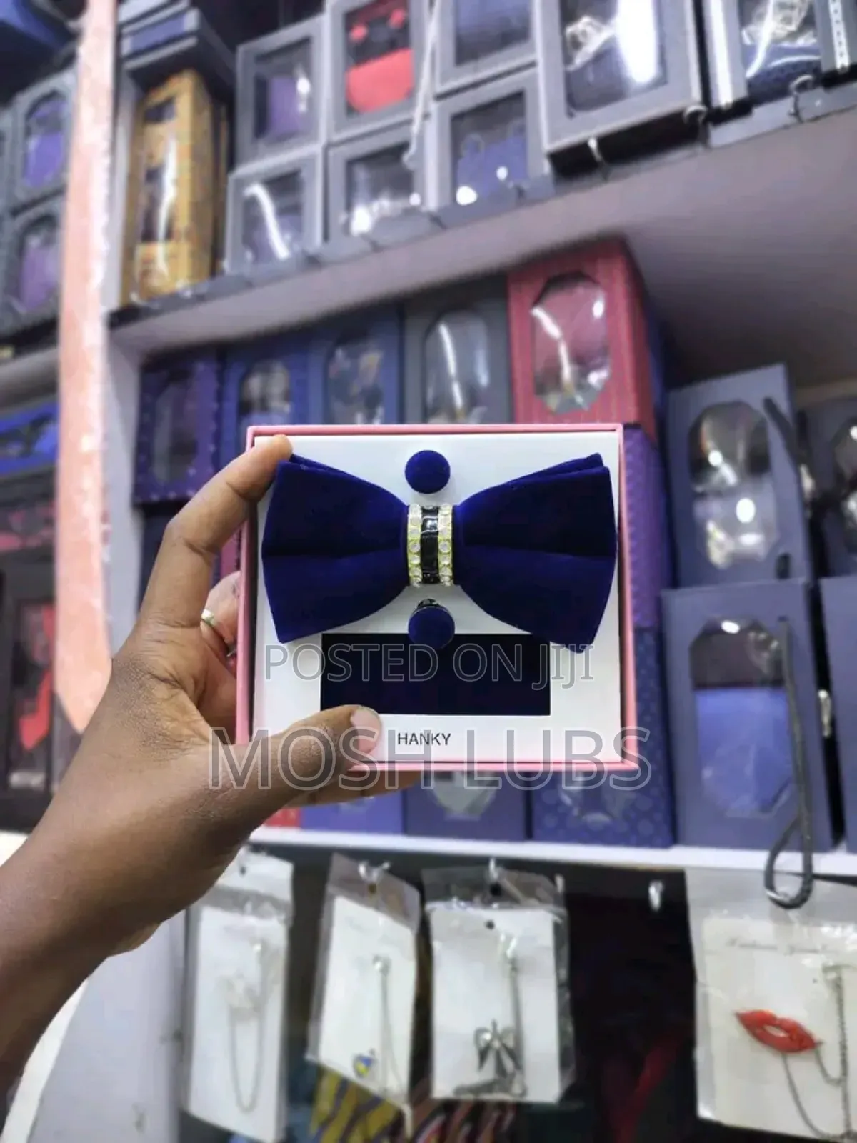 Hanky Bowtie,Pocket Square Cufflinks Set-Velvet