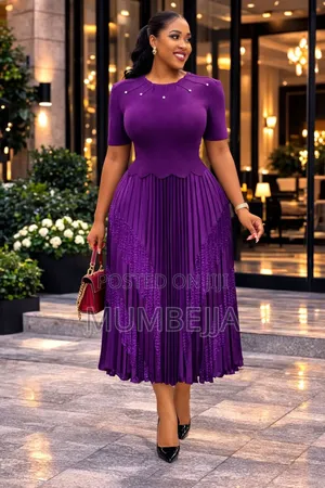 Original Classic Ladies Purple Pleated Midi Dress