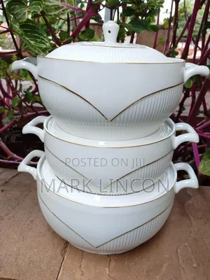 3 Piece White Ceramic Casserole Serving Bowl Set With Handles