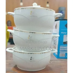 3 Piece Set of White Ceramic Casserole Serving Disheswith Gold Accents