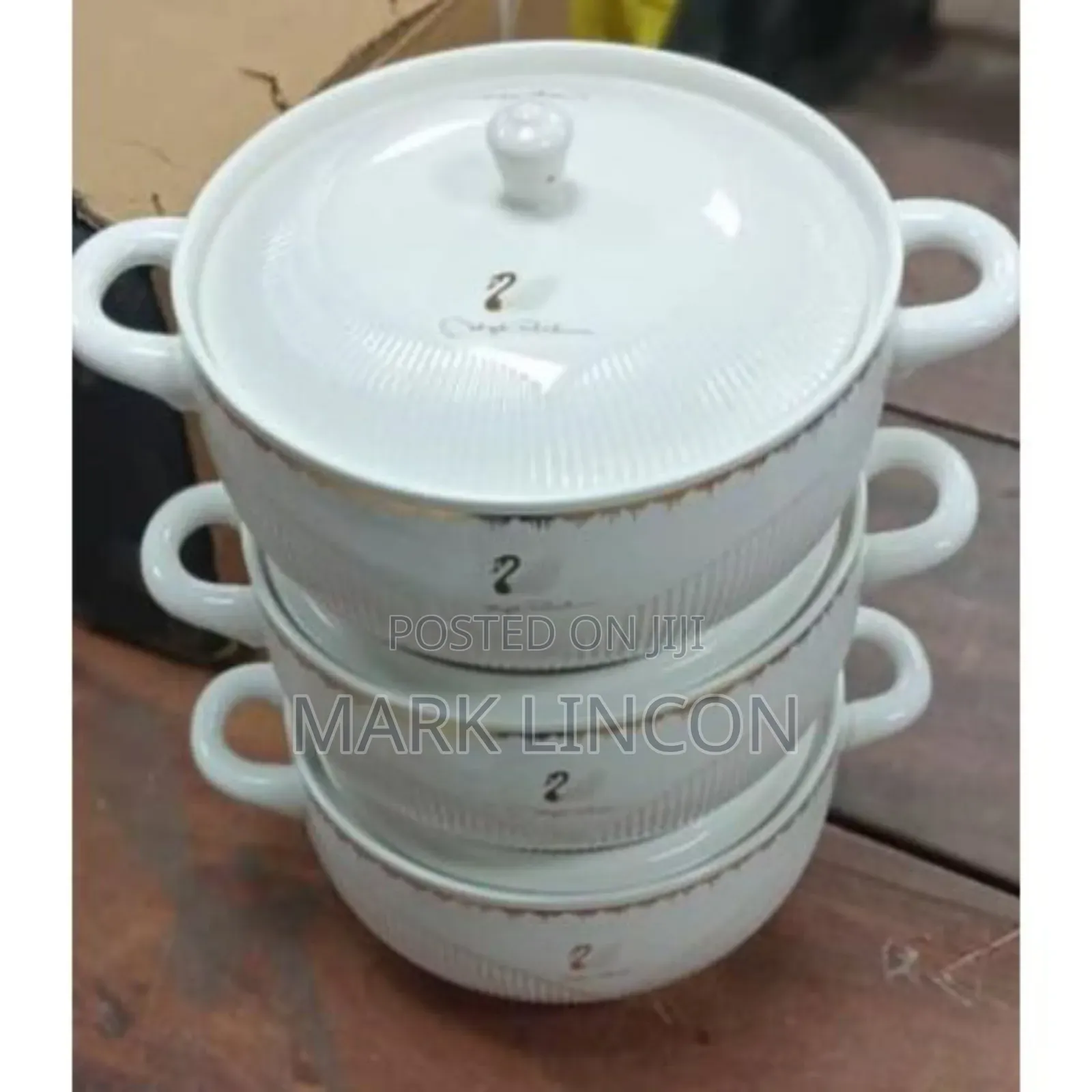 3 Piece Set of White Ceramic Casserole Serving Disheswith Gold Accents