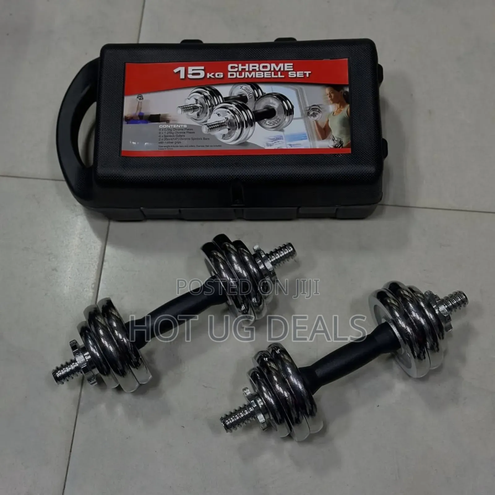 Chrome Dumbbells / Dumbells 15kg Set - Silver, Black