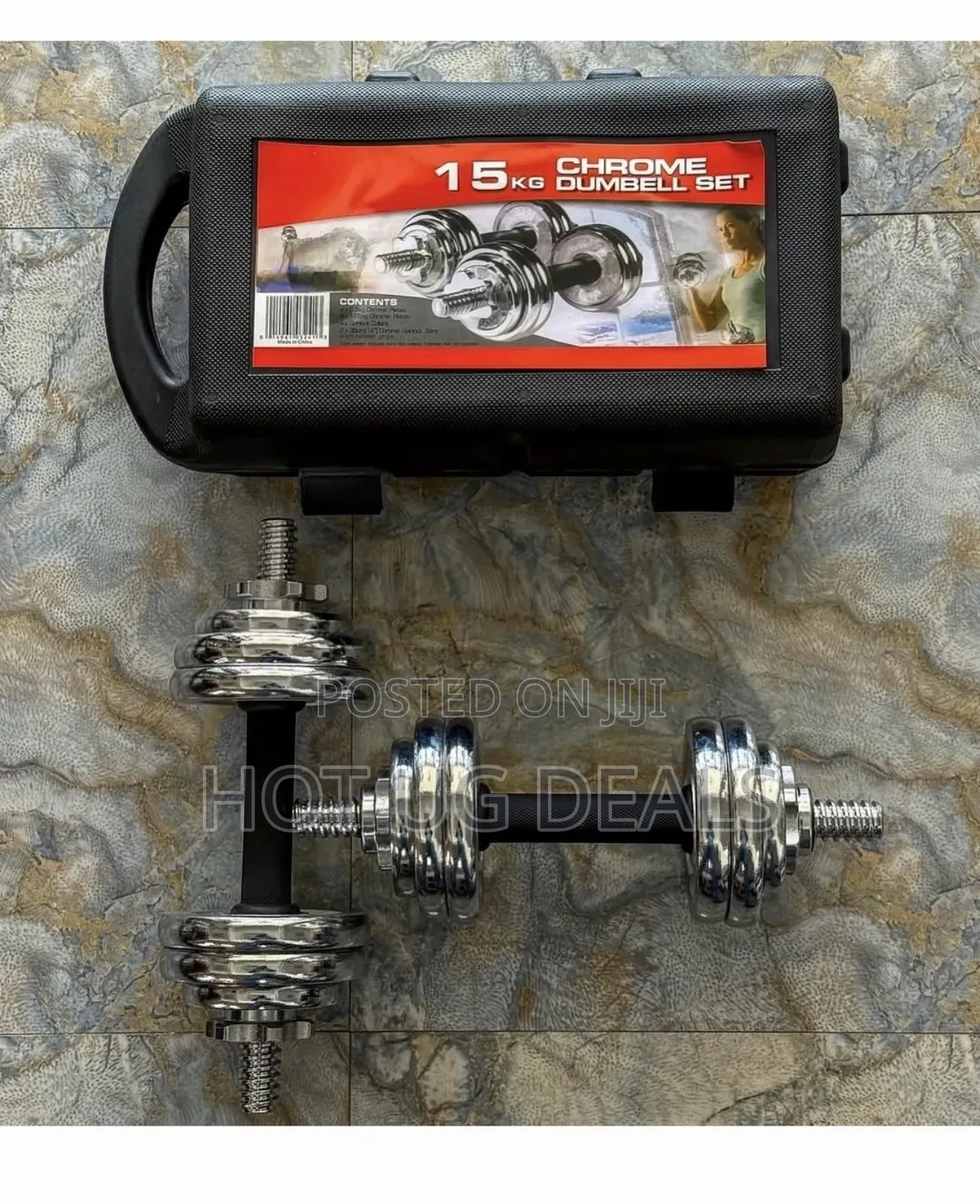 Chrome Dumbbells / Dumbells 15kg Set - Silver, Black