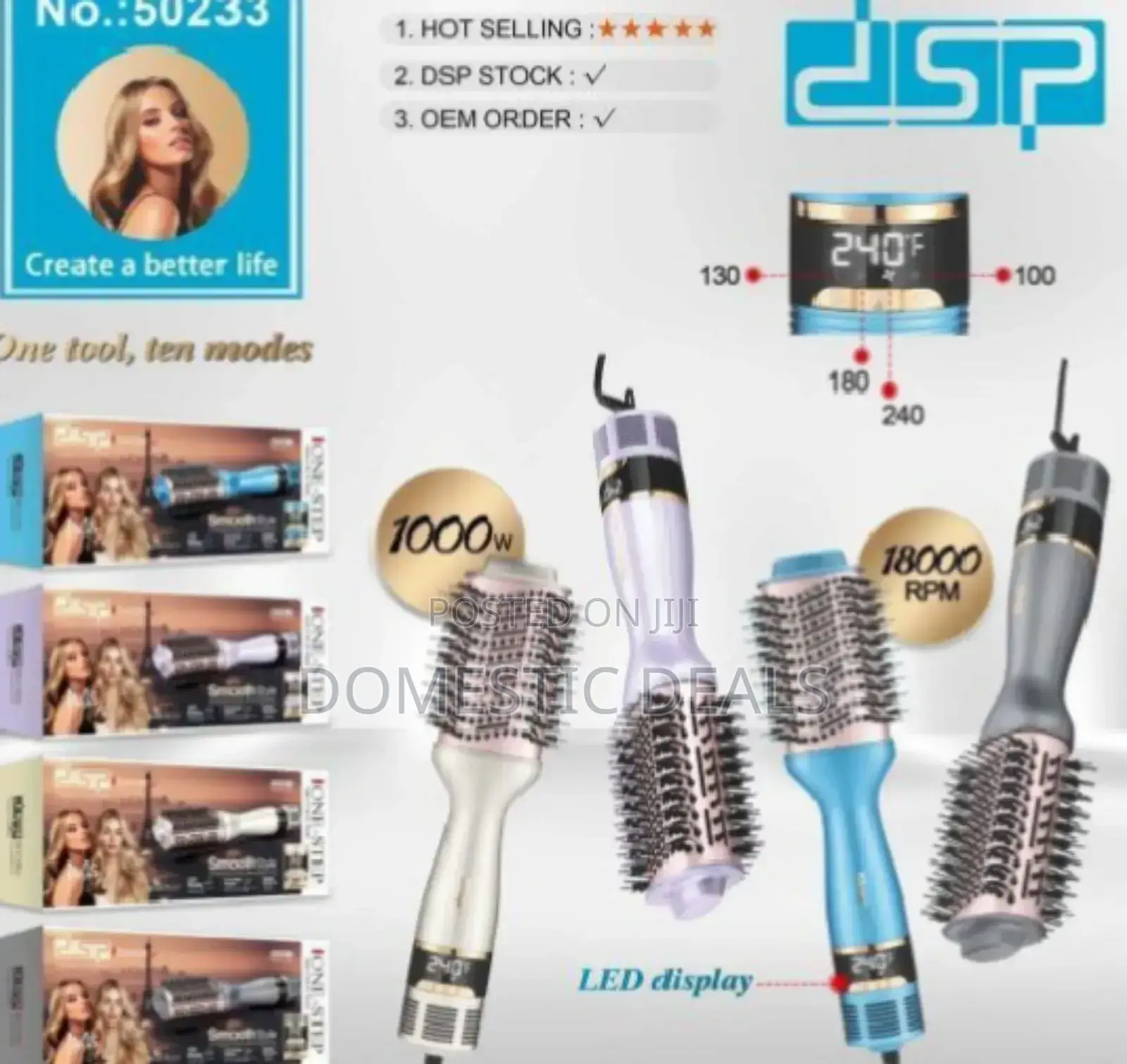 DSP One Step Hot Hair Dryer Straightener Brush