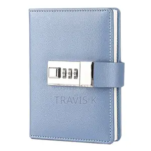Mini Lockable Diary, Pu Leather Cover Wirebound Writing Notebook