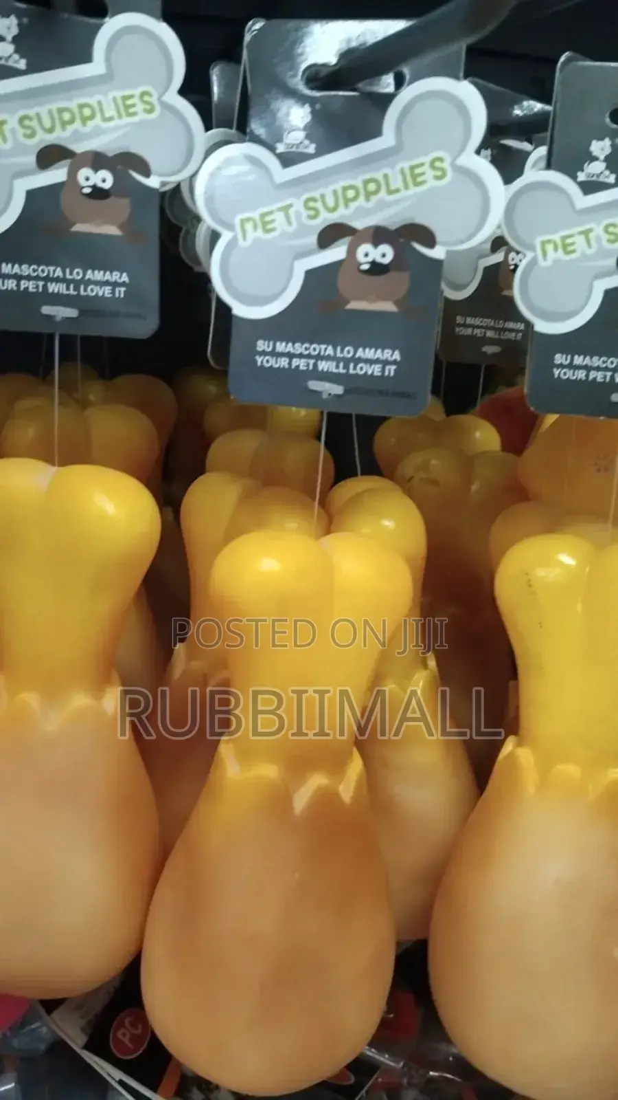 Rubber Chicken Dog Bone Toy ~ Yellow