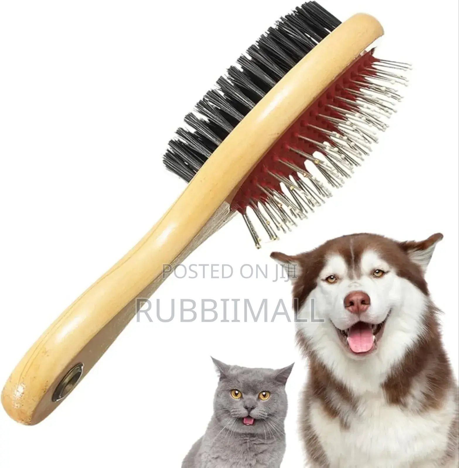 Double-Sided Pet Grooming Brush ~ Wooden Handle