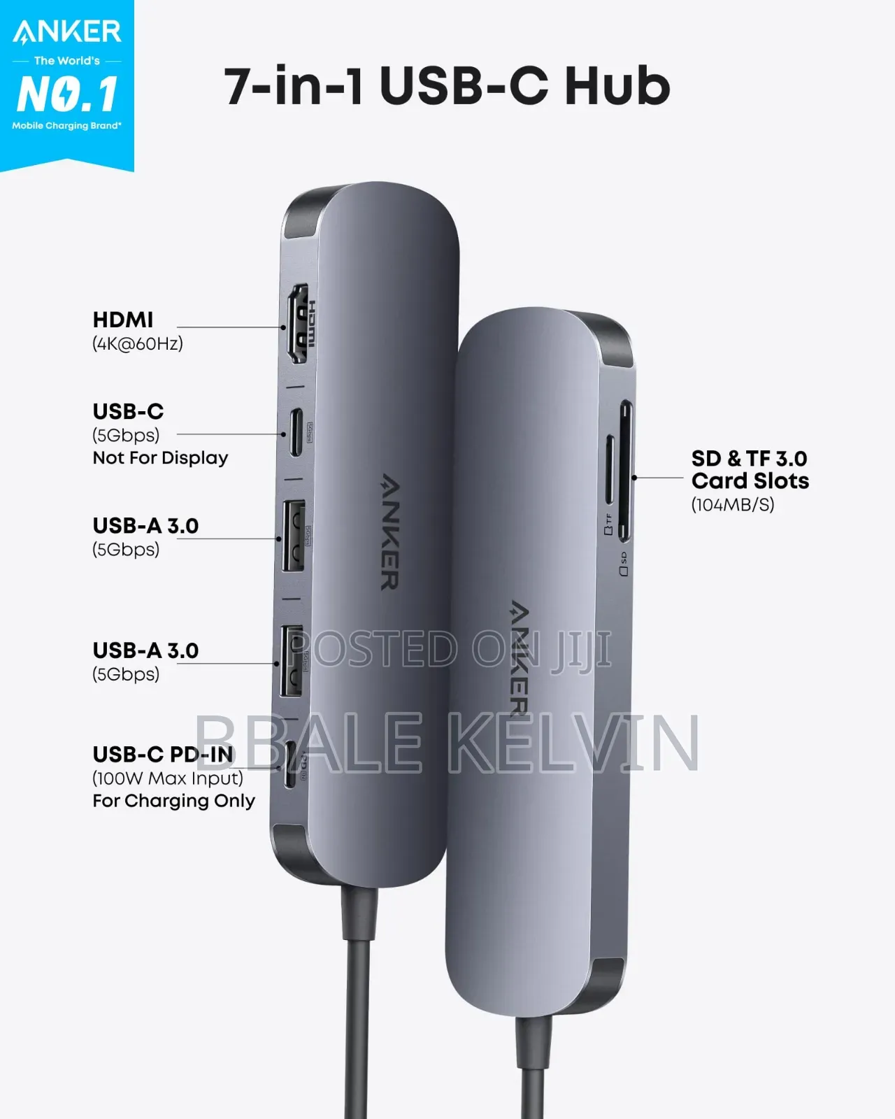 Anker 7in1 Usb C Hub Multi Port Usb Adapter for Laptop/Mac, at 60hz