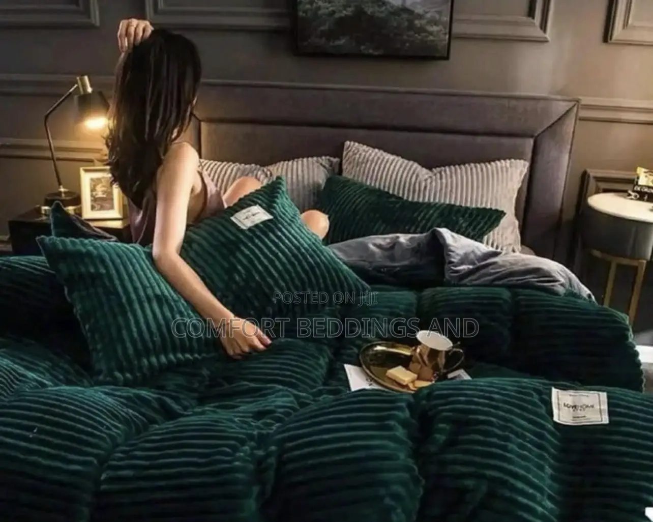 Stripped Coral Bedcover Green 6*6
