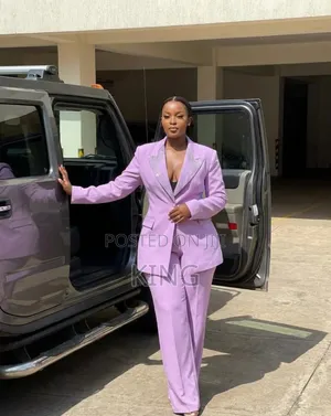 Ladies' Blazer Suit Set. Lapel Detailing and Matching Trousers
