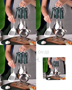 Premium Stainless Steel Kitchen Utensil Set With Stand - Silver