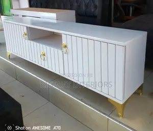 Plain White and Gold Tv Stand