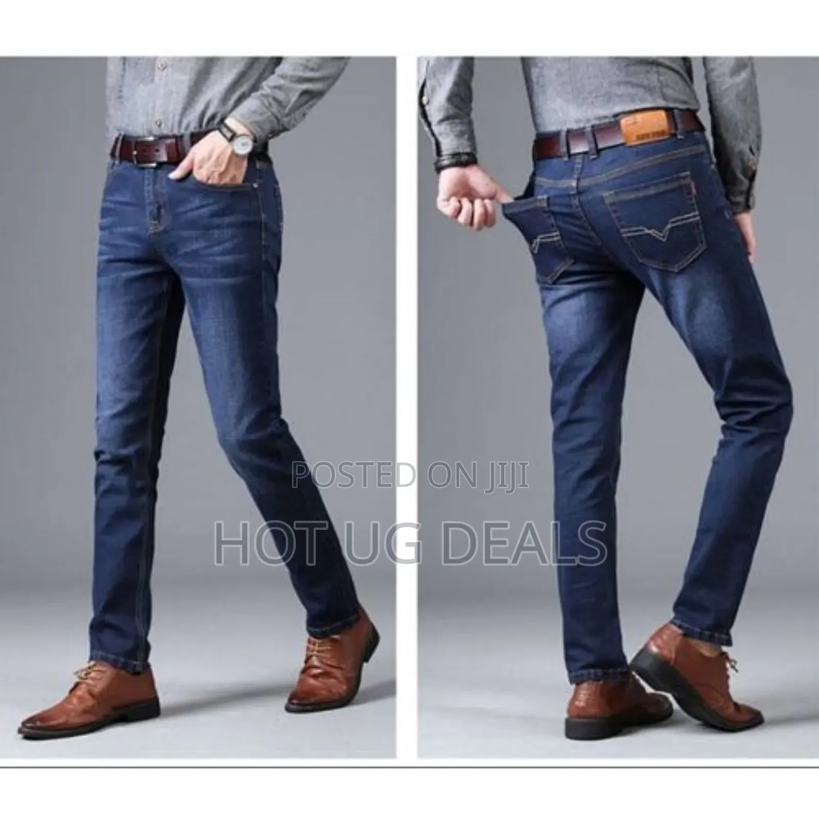 2pcs Men's Casual Designer Jeans Fit Stretcher -Black/Blue Non Fading
