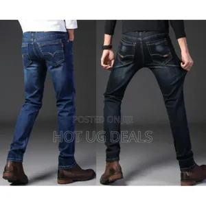 2pcs Men's Casual Designer Jeans Fit Stretcher -Black/Blue Non Fading