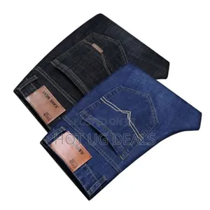 2pcs Men's Casual Designer Jeans Fit Stretcher -Black/Blue Non Fading