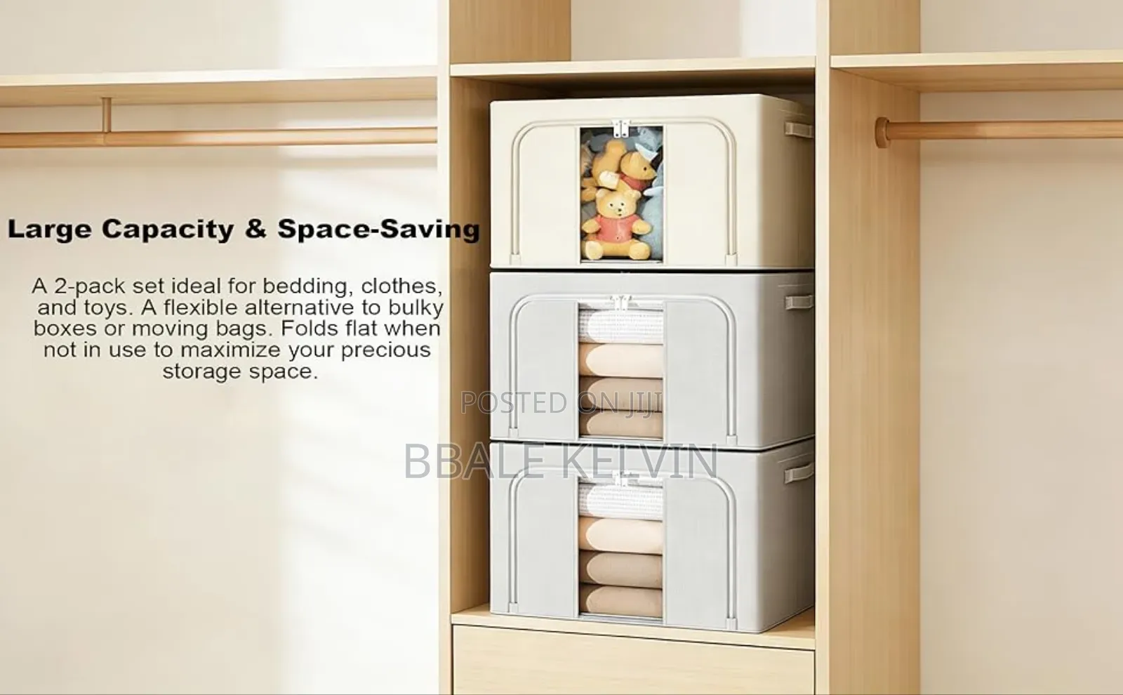 3pcs Clothing Storage Bags 100l, Foldable Bold Solid Steel Frame