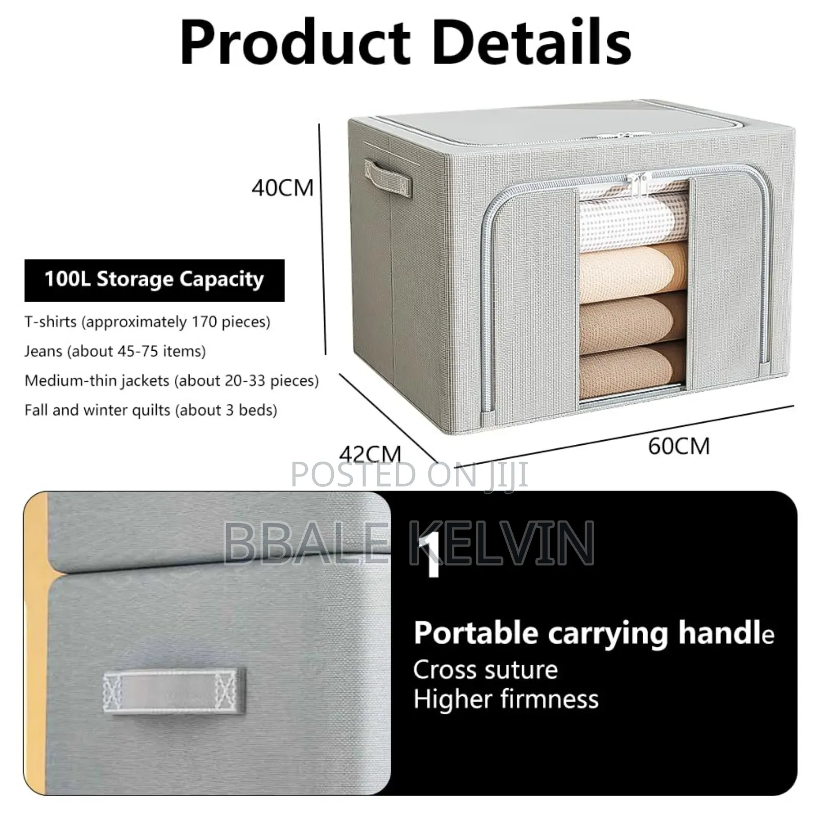 3pcs Clothing Storage Bags 100l, Foldable Bold Solid Steel Frame
