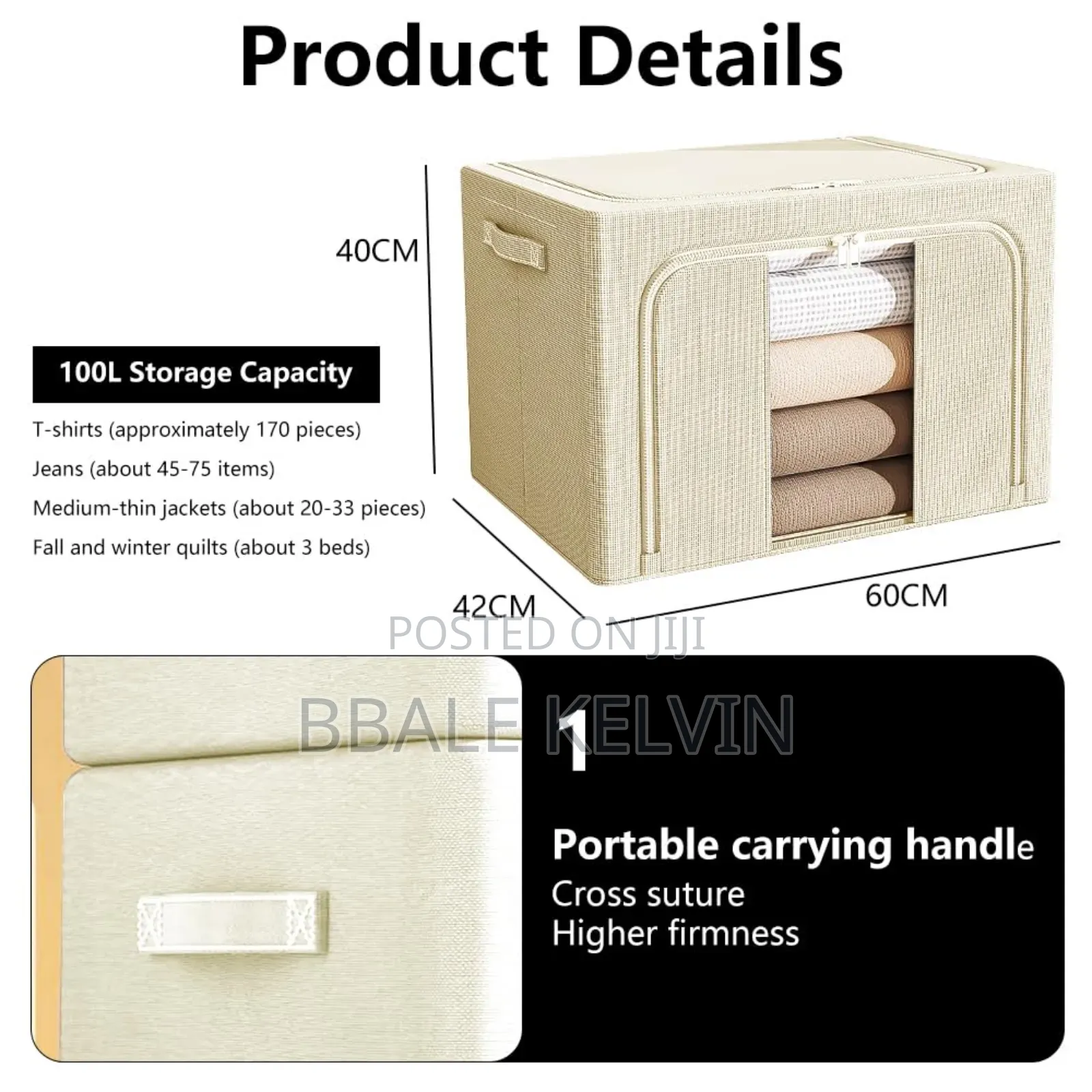 3pcs Clothing Storage Bags 100l, Foldable Bold Solid Steel Frame
