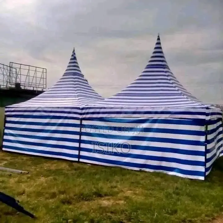 Blue and White Striped Tent