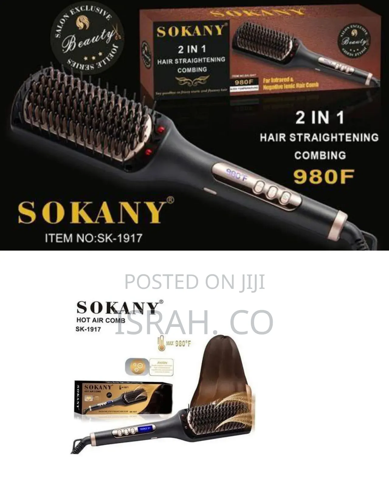 Sokany Electric Hair Straightening and Curling Brush -Multicolor
