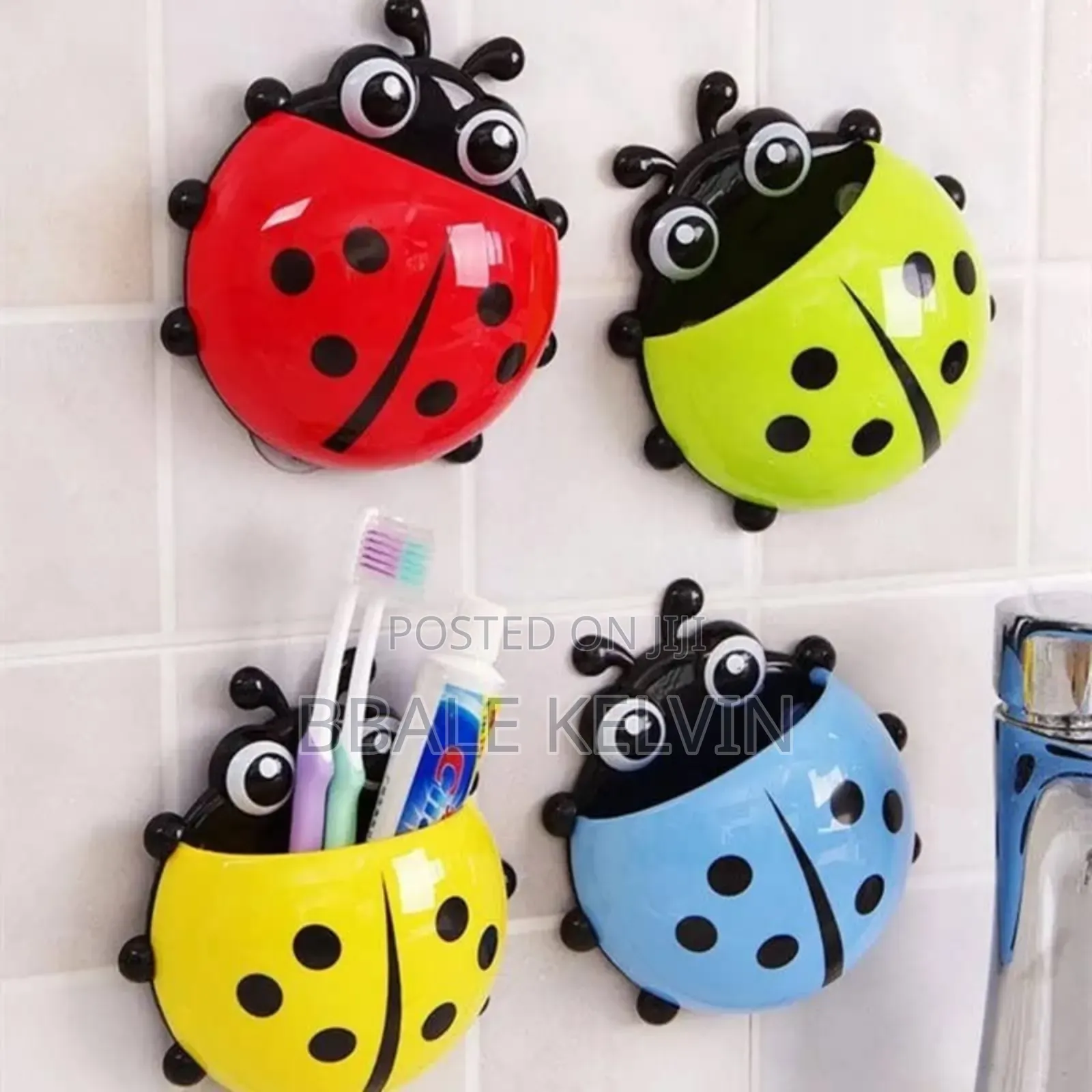 4pcs Cute Ladybug Kids Toothbrush Holder Toothpaste Holder
