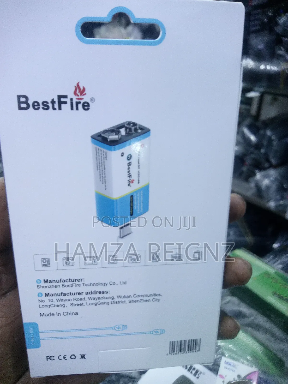 Bestfire 9v- Usb Type-C Rechargeable Li-Ion 1200mah Battery