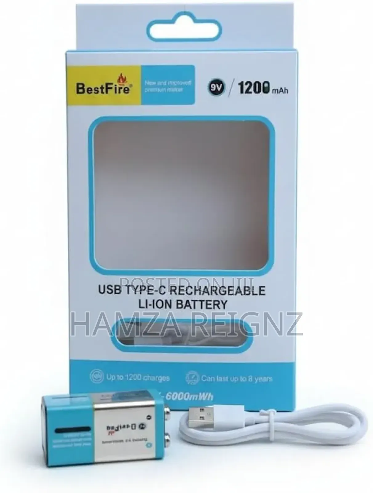 Bestfire 9v- Usb Type-C Rechargeable Li-Ion 1200mah Battery