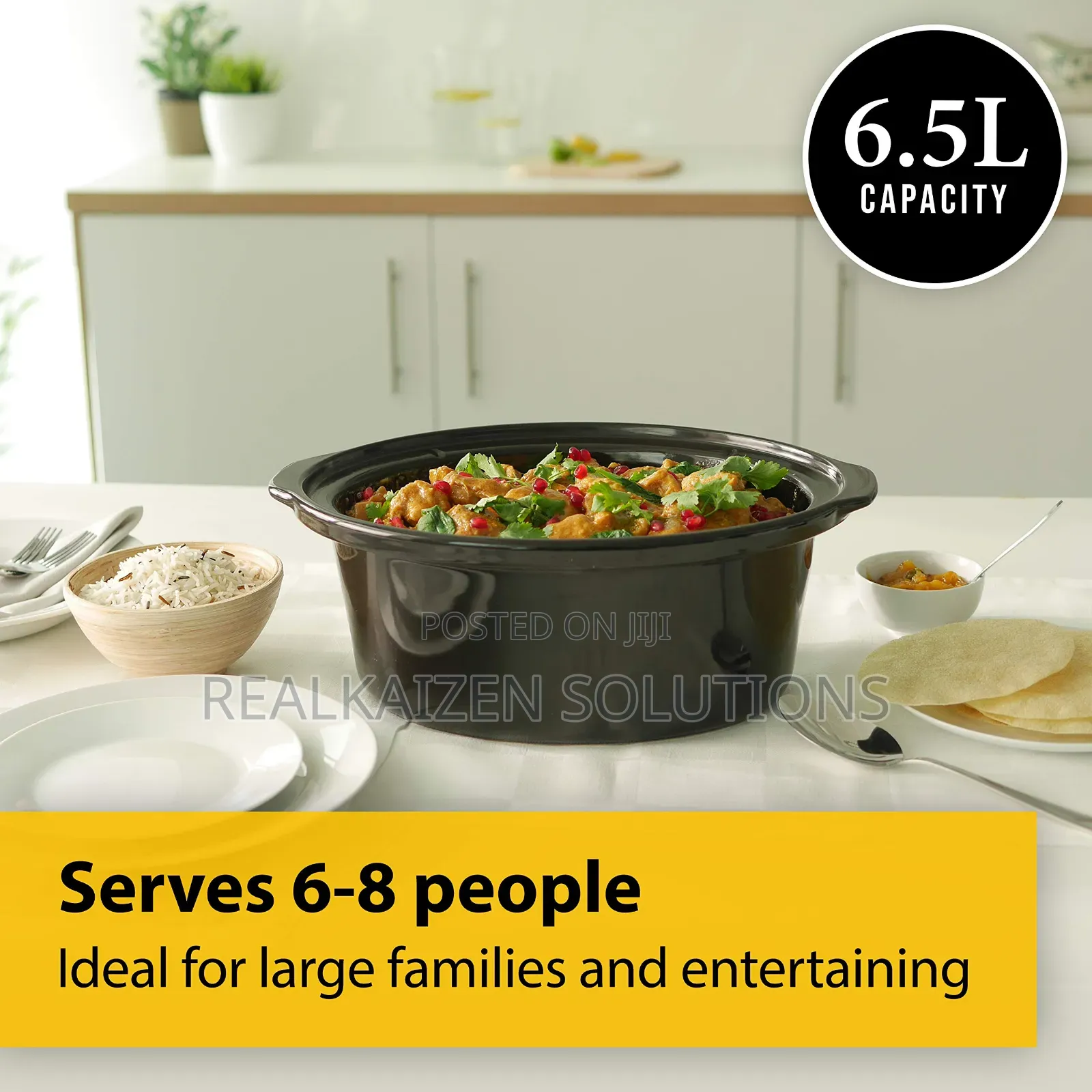 Uk Crockpot 6.5l| 3 Heat Settings| Removable Ceramic Bowl Slow Cooker