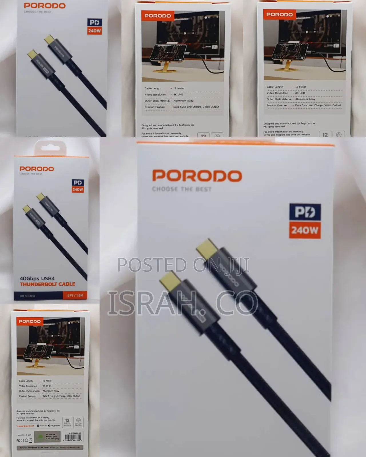 Porodo Thunderbolt Type C to Type C 1.8m Cable