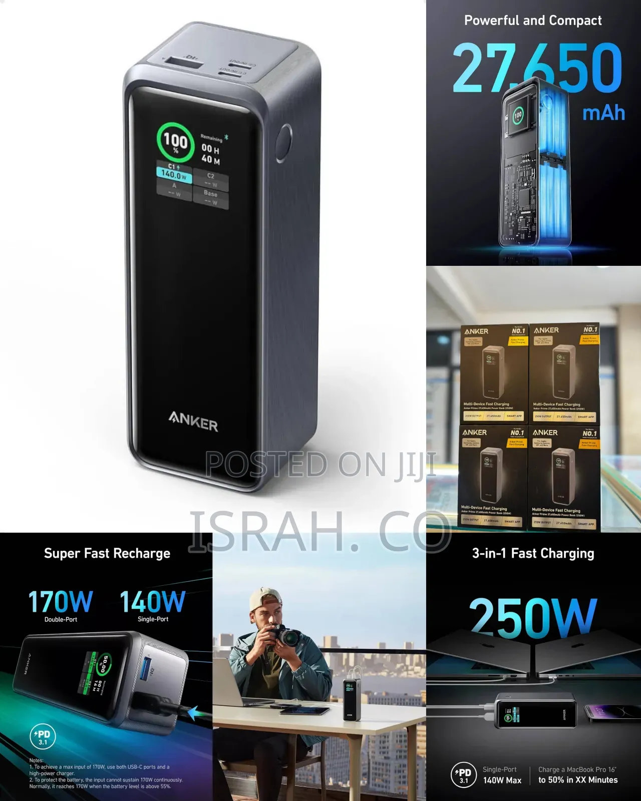 Anker Prime Power Bank, 27,650mah 3-Port 250w Portable Charger