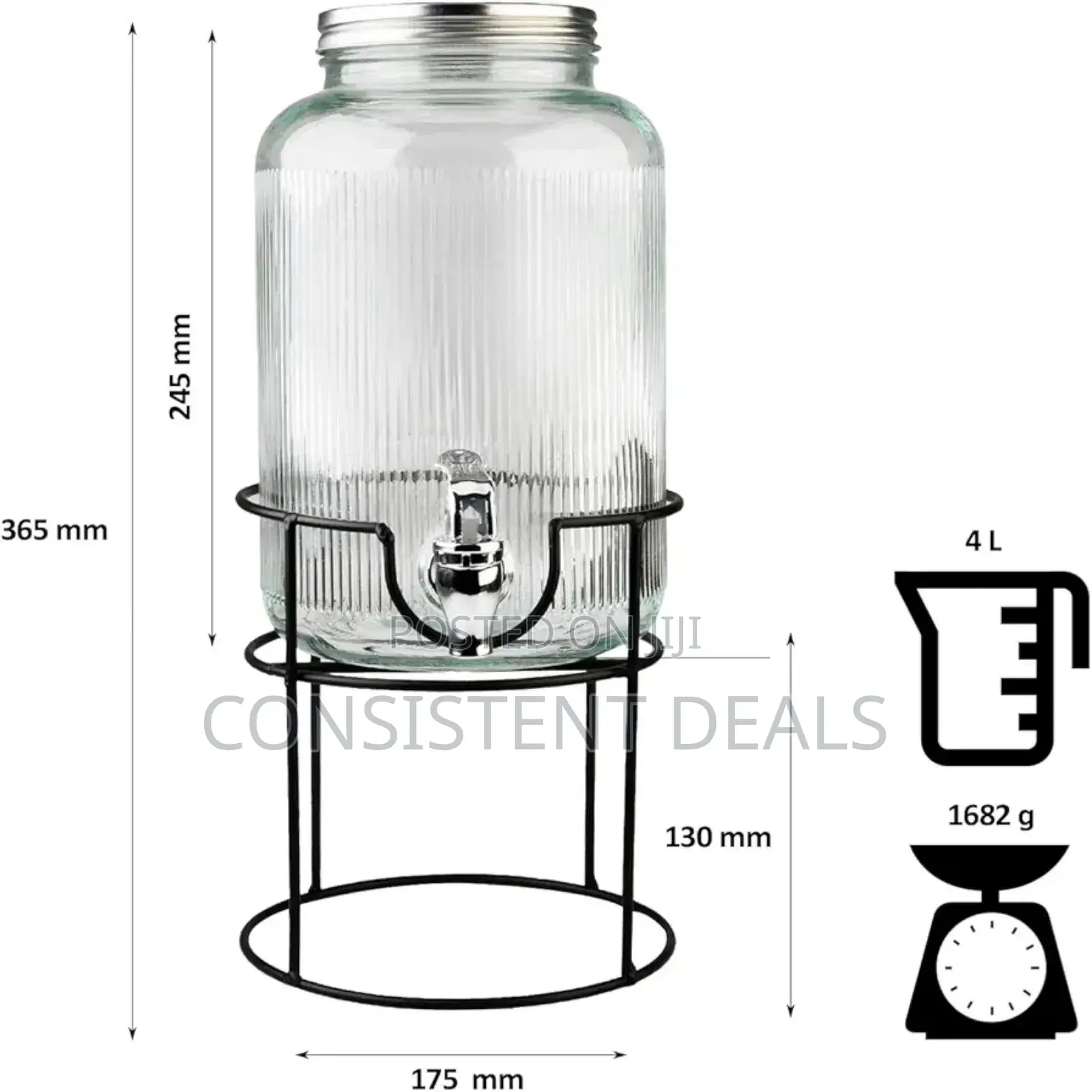 4l Drink Dispenser With Drip Tap, Glass Dispenser With Stand and Lid