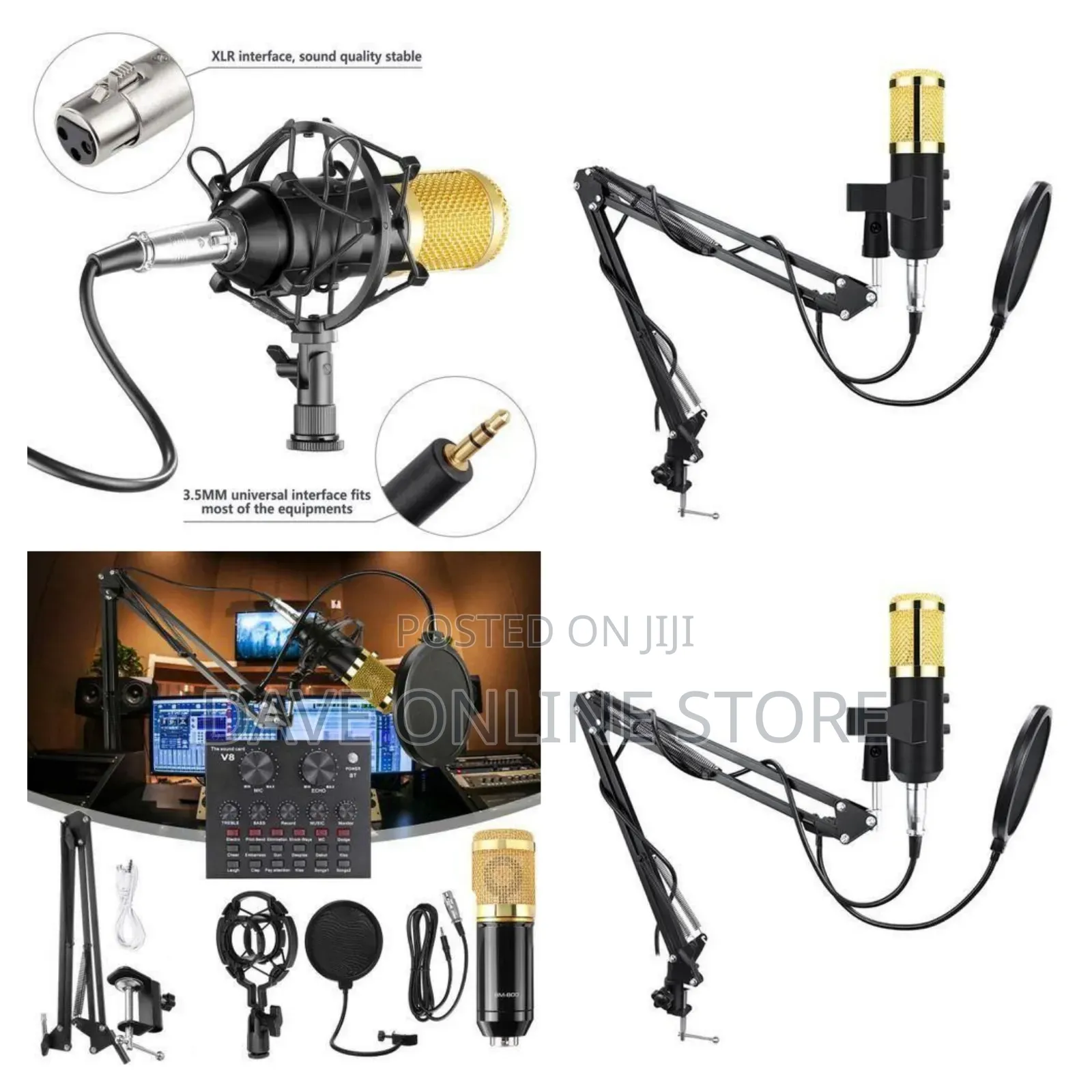 Condenser Microphone With V8 Bm800 Sound Card Kit, - Black