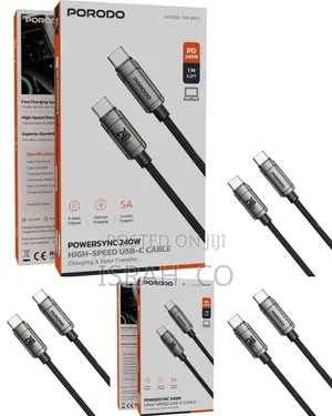 Porodo Powersync 240w High-Speed Usb-C to Usb-C Cable, 1m Cable Length