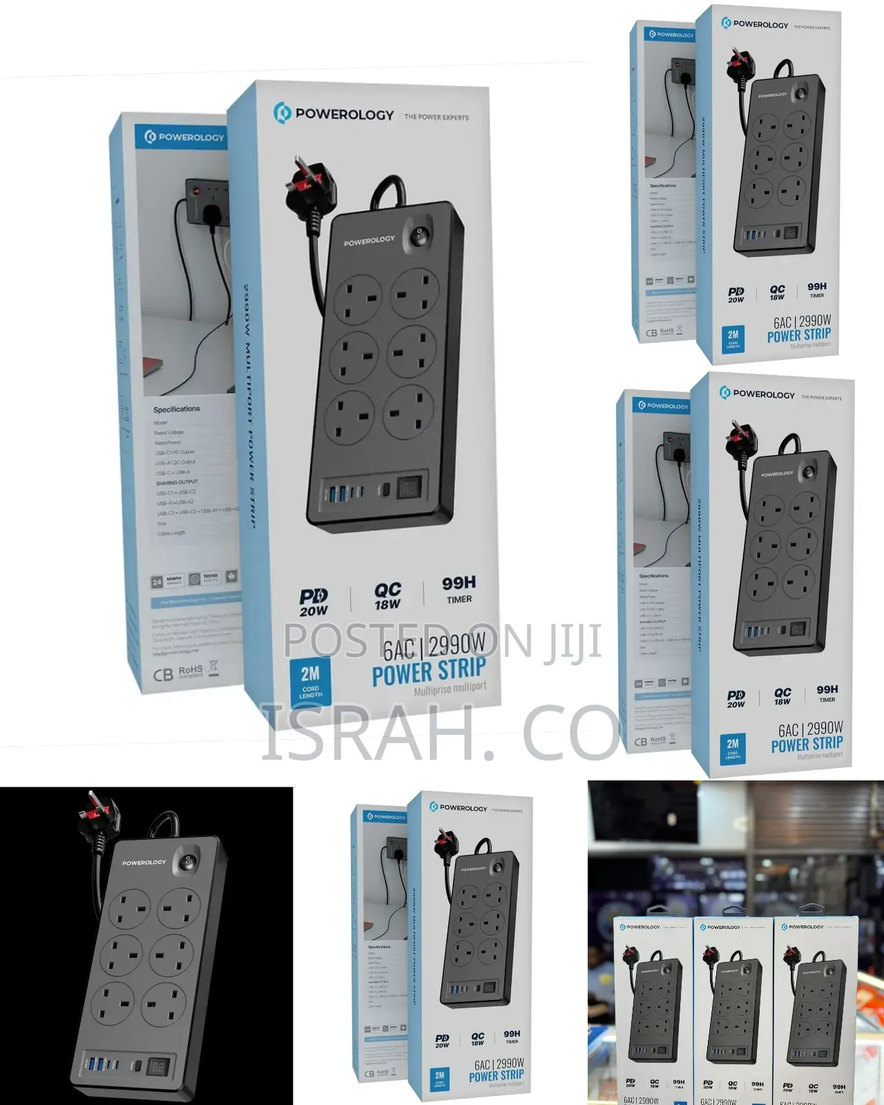 Powerology 6ac 2990w Power Strip Pd 20w