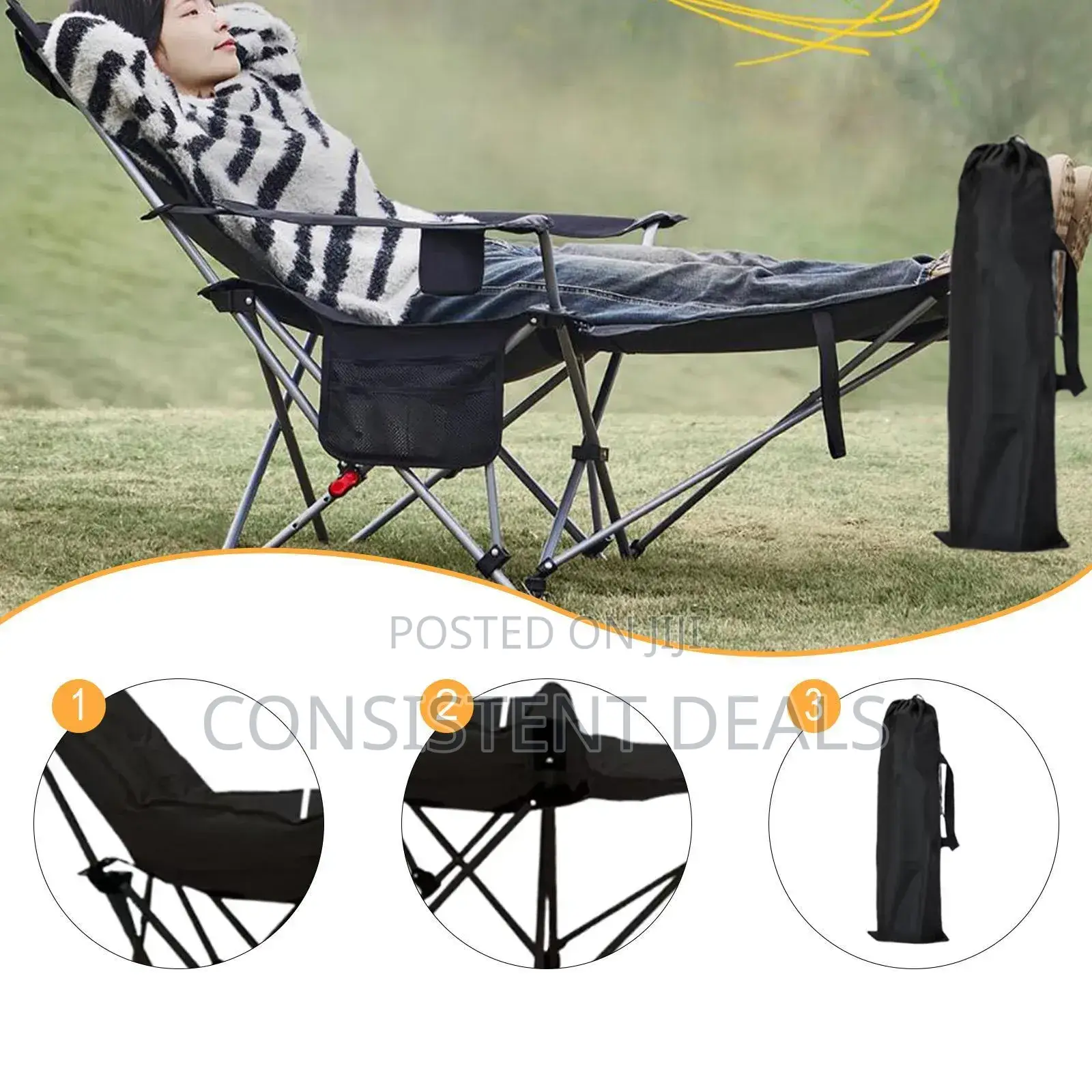 Reclining Camping Chair With Removable Footrest, Reclining Beach Chair