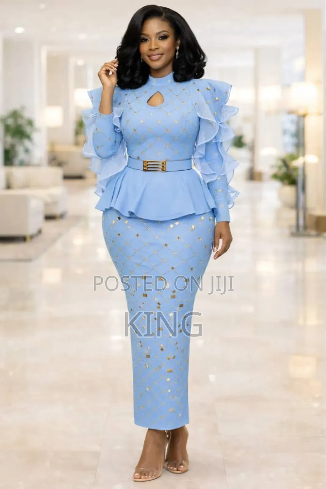 Womens Two-Piece Peplum Top and Pencil Skirt.