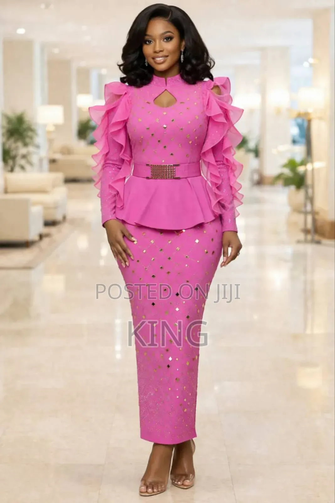 Womens Two-Piece Peplum Top and Pencil Skirt.