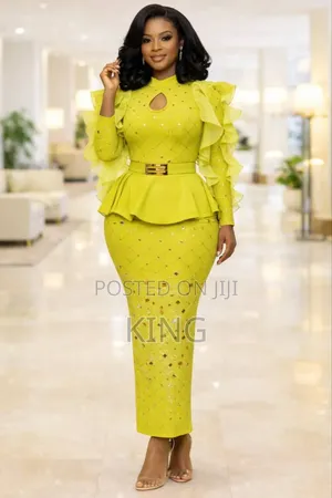 Womens Two-Piece Peplum Top and Pencil Skirt.