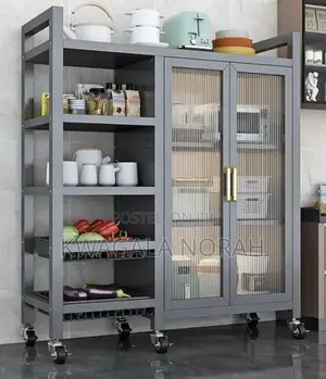 A Multifunctional Double Door Metal Kitchen Storage Rack