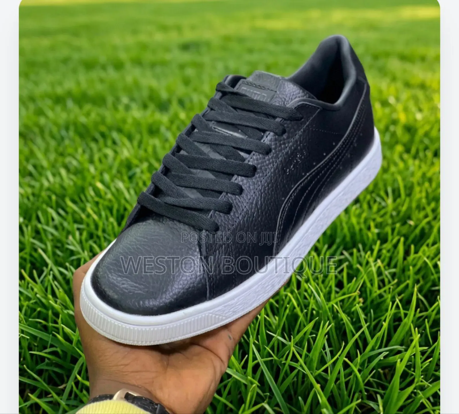Black Puma White Sole Original Leather Sneakers