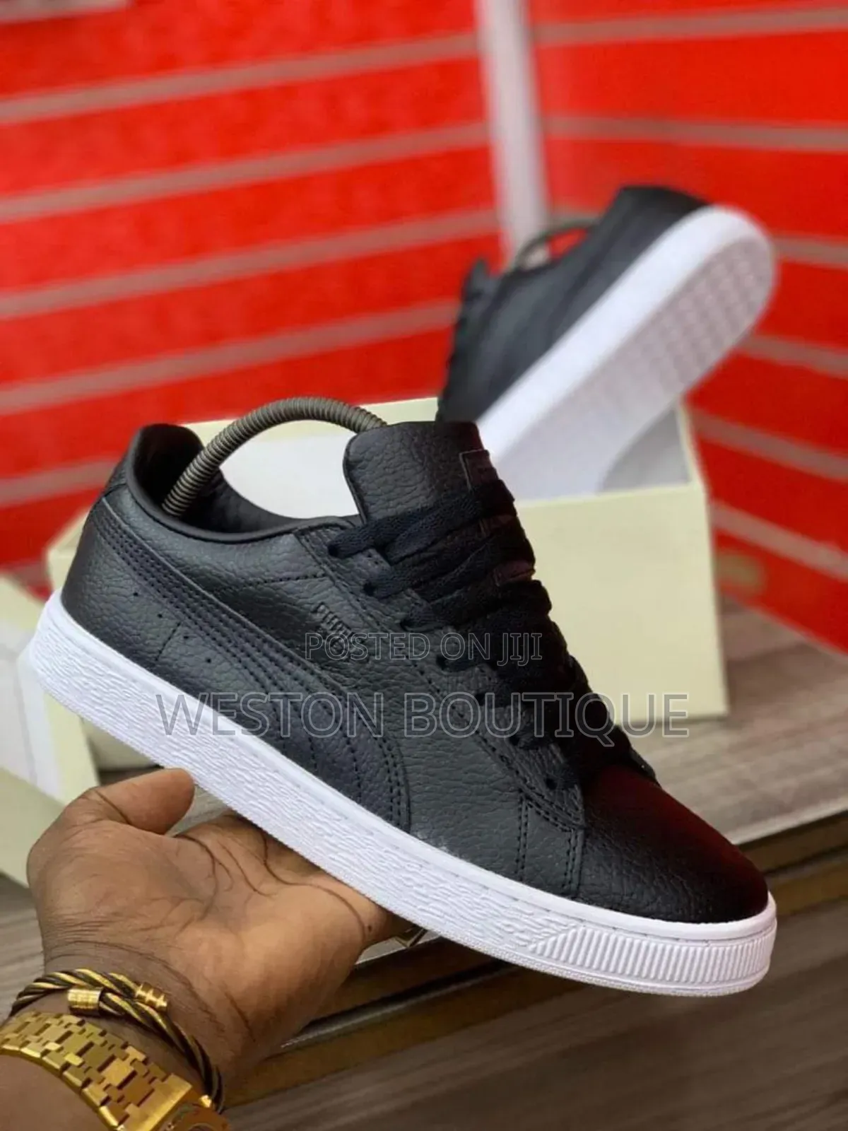 Black Puma White Sole Original Leather Sneakers