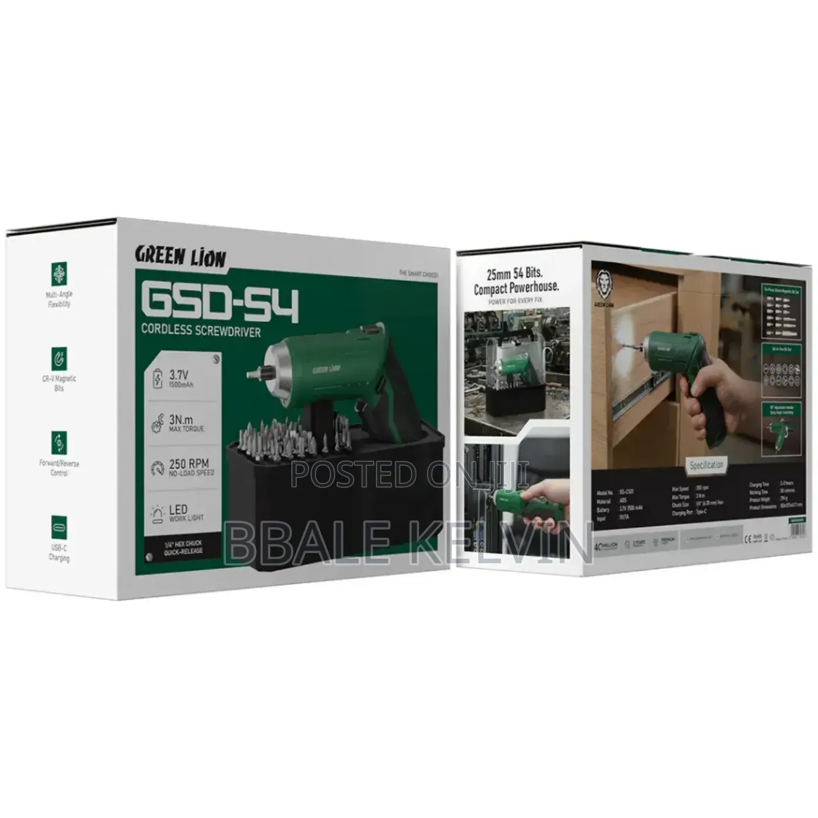 Green Lion 54pcs 25mm Cordless Screwdriver Set 3.7v 1500mah 25mm