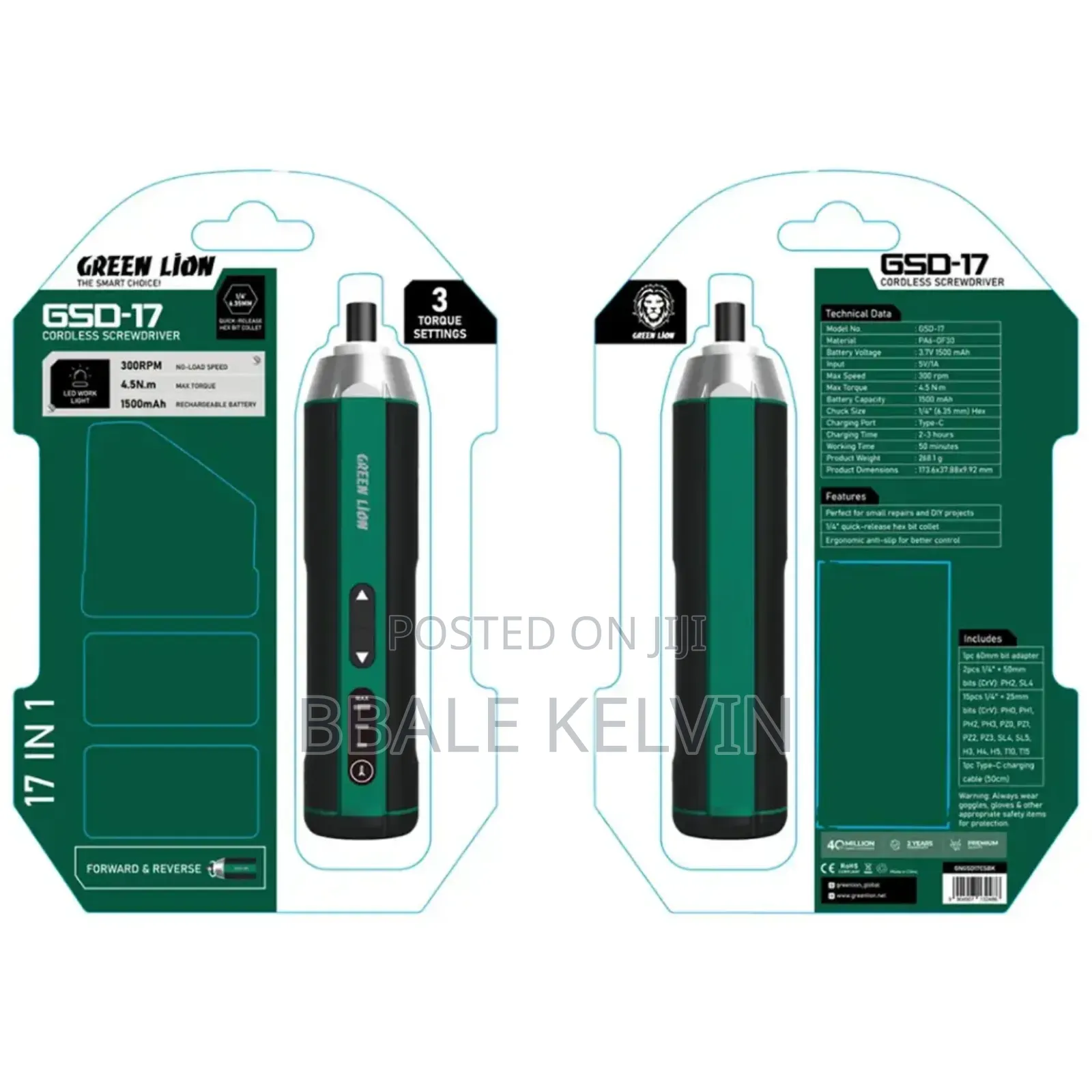 Green Lion Gsd-17 (17-in-1) Cordless Electric Screwdriver Kit
