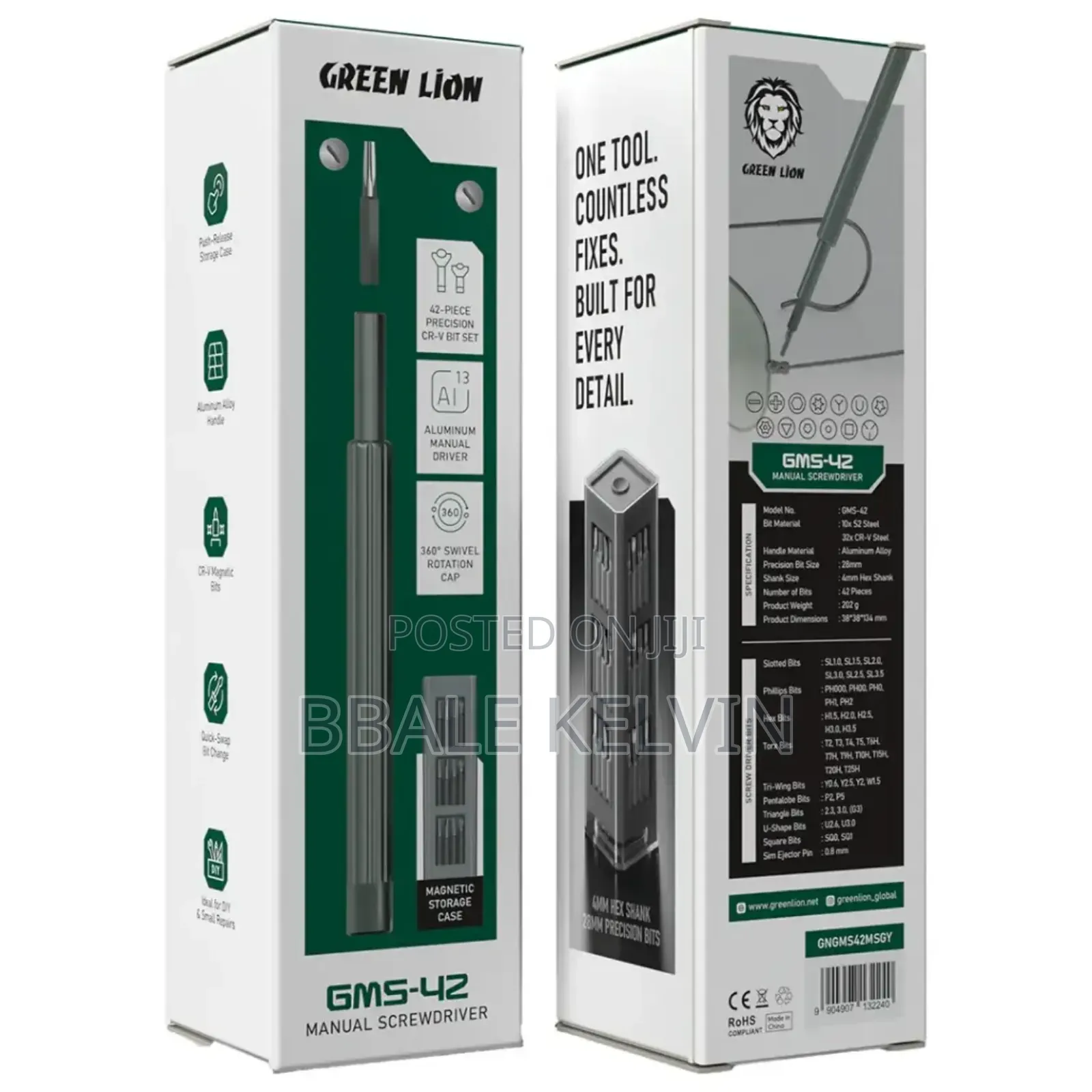 Green Lion GMS-42 Manual Screwdriver 42 Piece Cr-v Bit Set