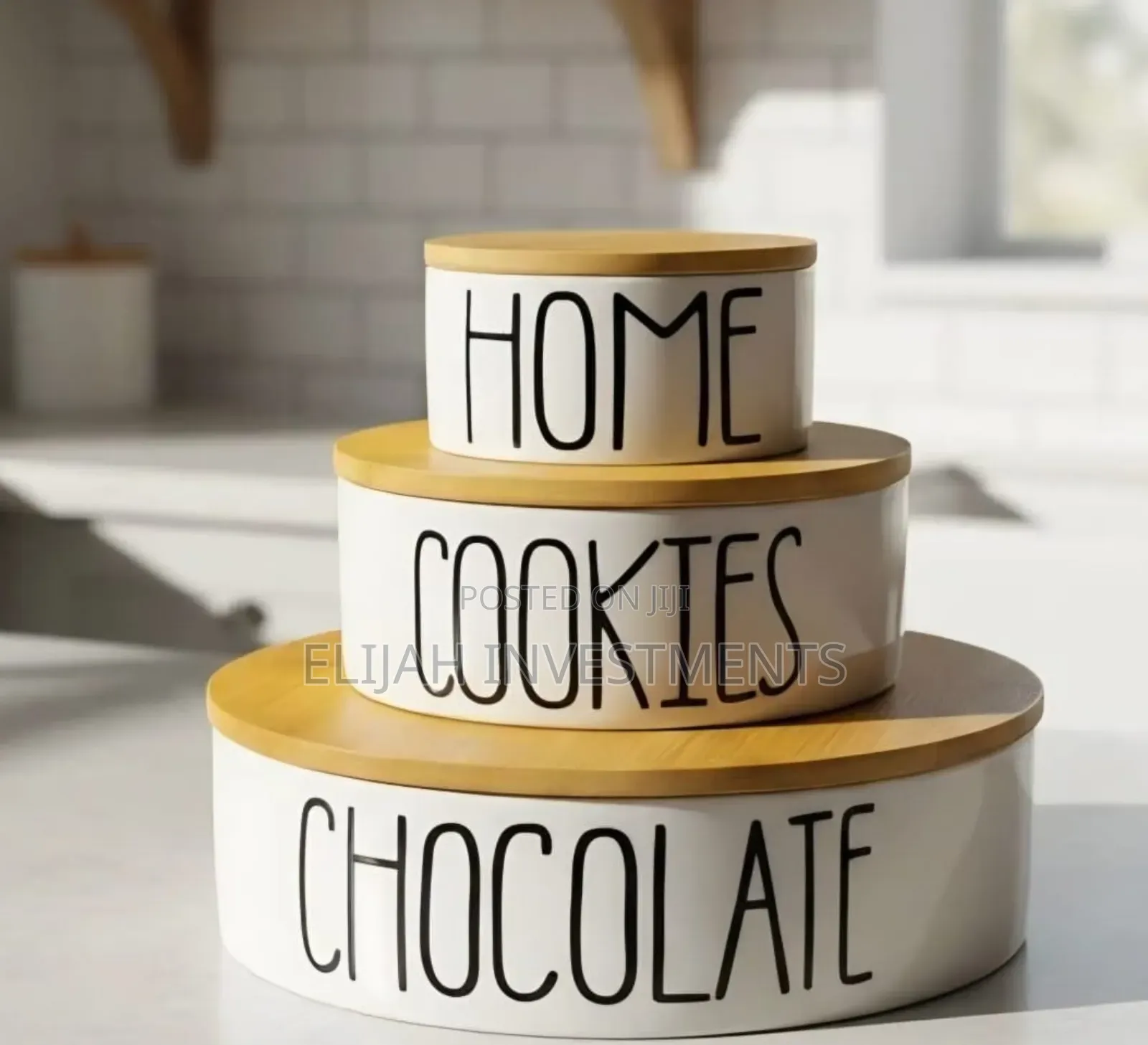 3-Piece Set of White Ceramic Kitchen Storage Canisters