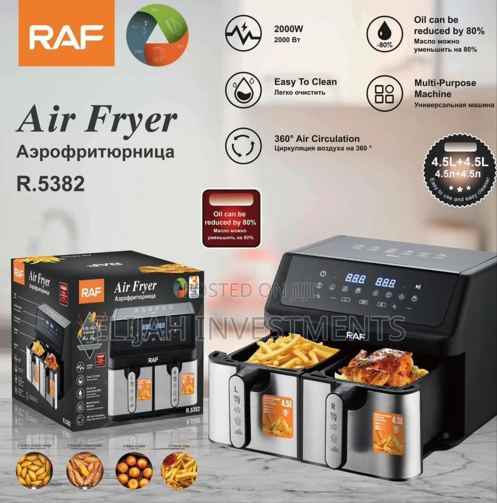 Raf 9l Double Basket Digital Air Fryer (Model R.5382).