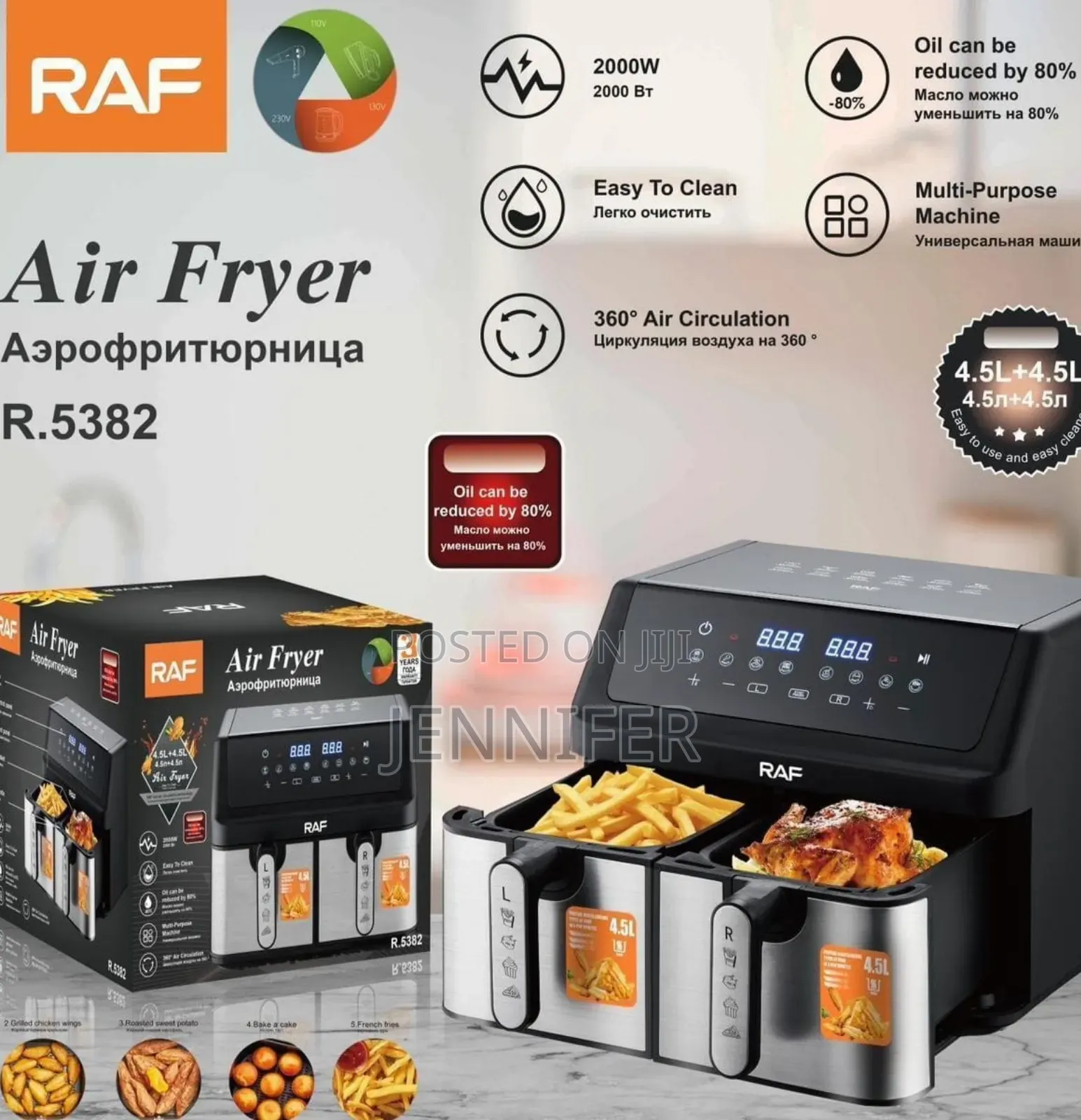 Raf 9l Double Basket Digital Air Fryer (Model R.5382).