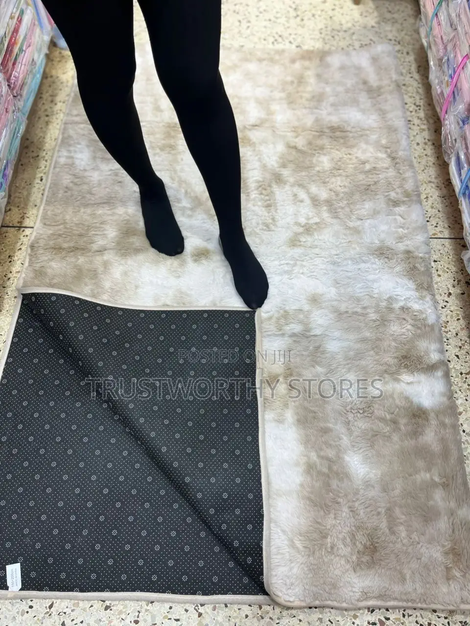 1.5mx2m Patched Light Brown Fluffy Carpet - Black Bottom