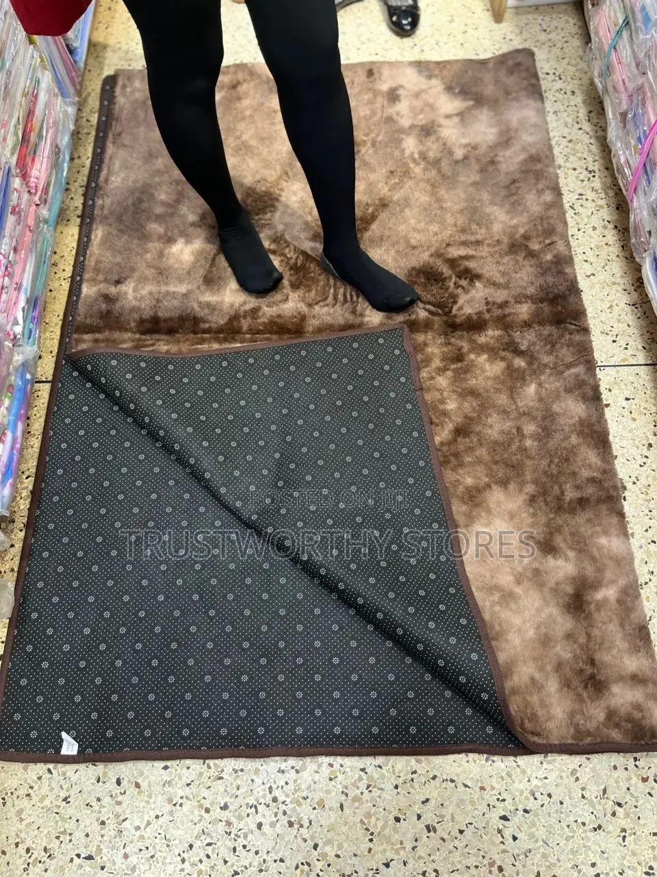 1500cmx200cm Patched Brown Fluffy Carpet - Black Bottom